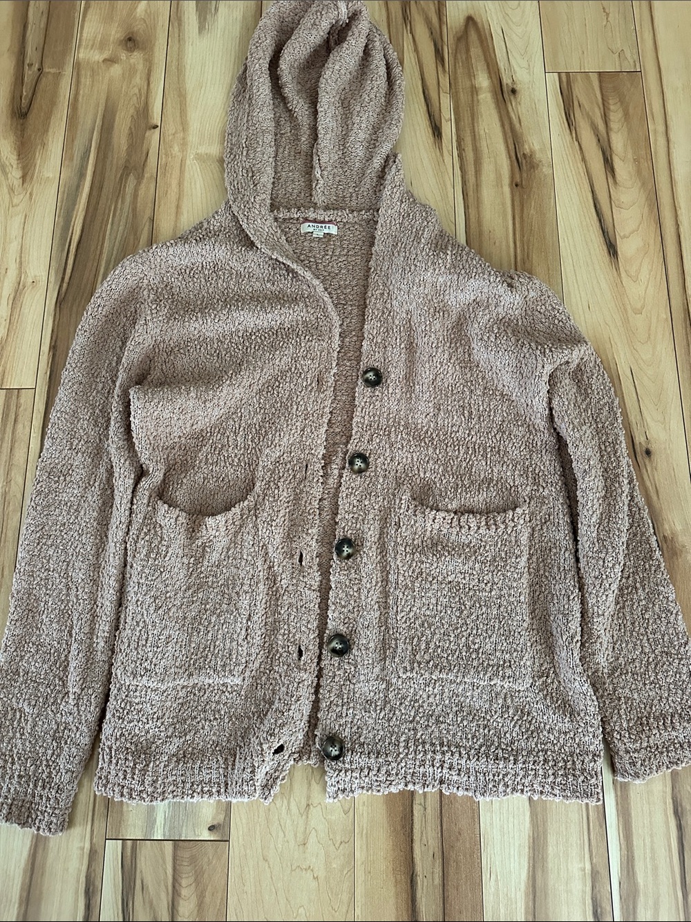 ANDREE BY UNIT Hooded Button-Front Cardigan in Dusty Rose
